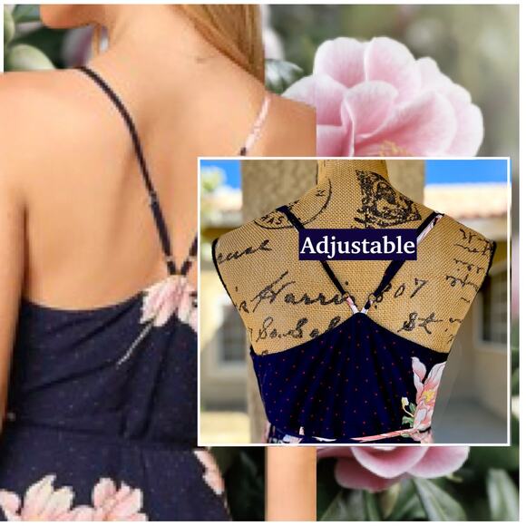 Lulu's Wrap Navy Blue Floral Print Polka Dot Loiselle Maxi Dress Size L - Picture 5 of 17